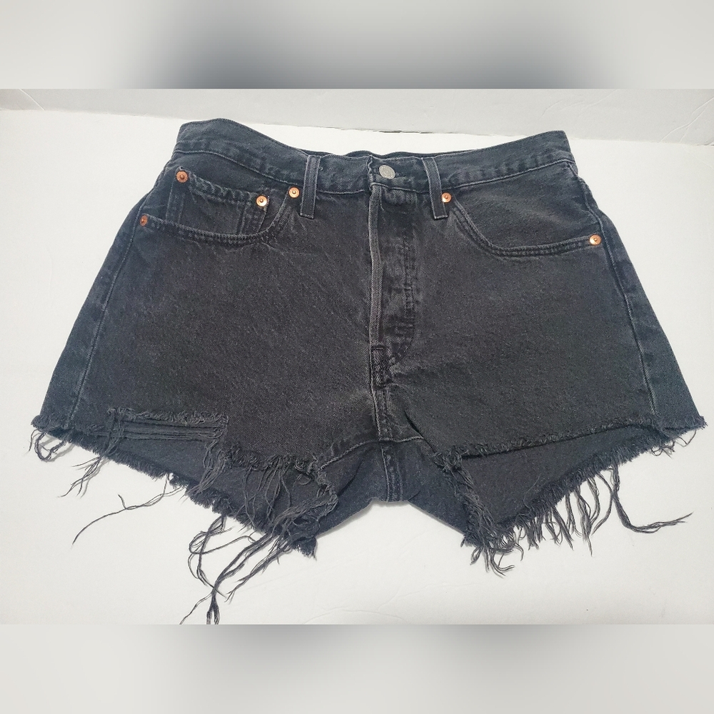 Levi Strauss 501 Black Distressed Denim Shorts